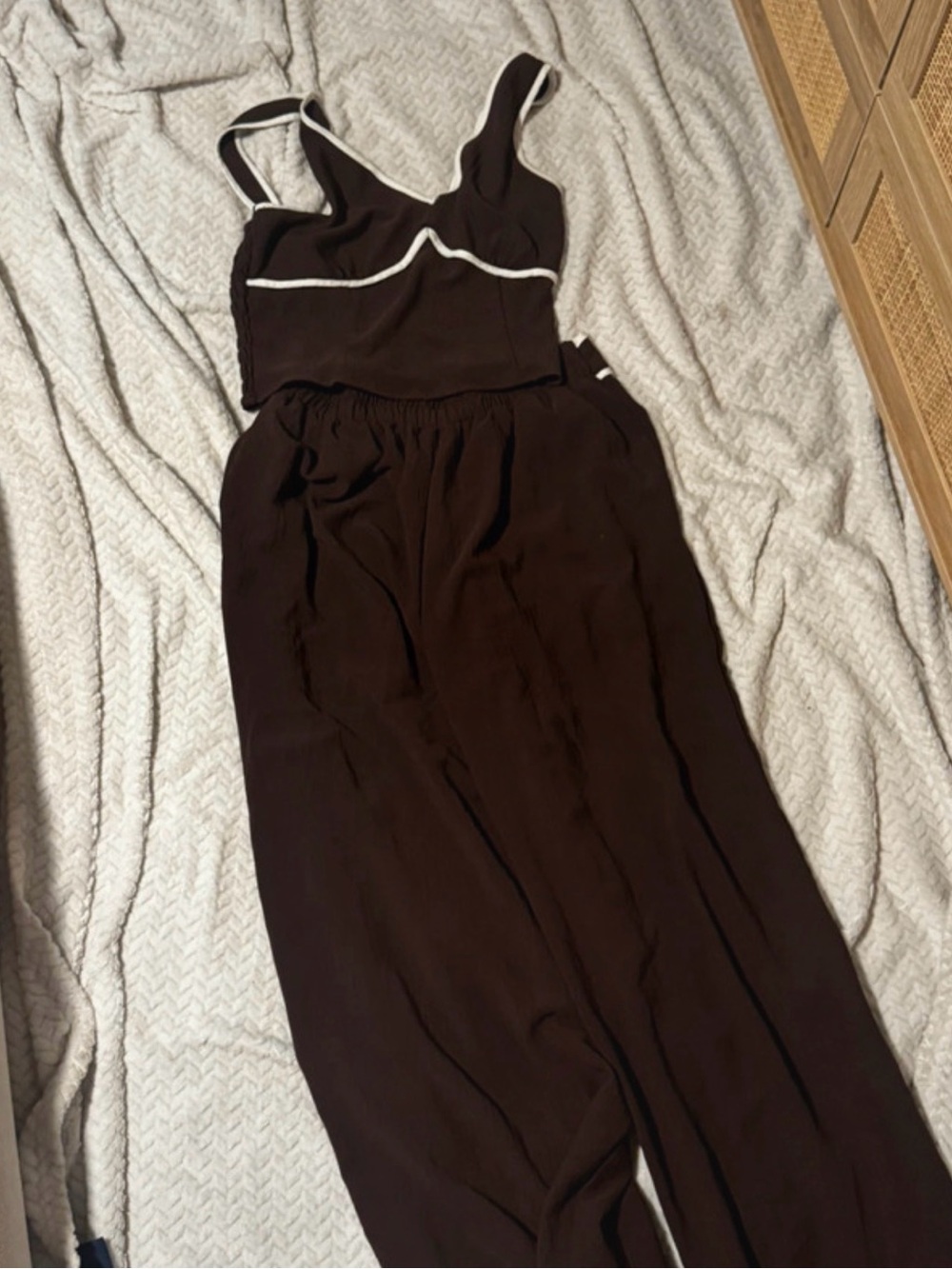Sienna Sky Chocolate Brown Jumpsuit with White Trim